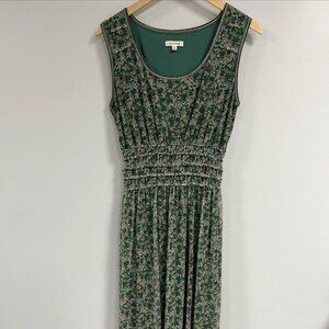 MAX STUDIO Size S Sleeveless Dress Green Floral Midi Smocked Waist